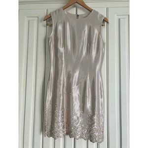 Vintage Rampage Champagne Satin Embroidered Y2K Sleeveless Mini Dress Size 5